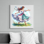 printfashion Fiatal lány táncol a tavaszi mezőn - Vászonkép - Fehér (15926774)