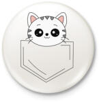 printfashion Rajzolt cica zsebben - Kitűző, hűtőmágnes - Fehér (7104714)