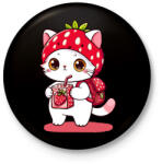printfashion Cuki szamóca cica - Kitűző, hűtőmágnes - Fekete (15994807)