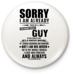 printfashion Bocsi, foglalt vagyok - Kitűző, hűtőmágnes - Fehér (3089092)