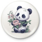 printfashion Cuki panda virágokkal - Kitűző, hűtőmágnes - Fehér (13187216)