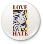 printfashion Love, Hate - Pop art - Kitűző, hűtőmágnes - Fehér (7103237)