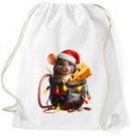 printfashion Egér zsebben - vicces karácsonyi kisegér mikulás sapkában - Sportzsák, Tornazsák - Fehér (15221921)