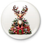 printfashion Rudolf, a piros orrú rénszarvas - Kitűző, hűtőmágnes - Fehér (14954188)