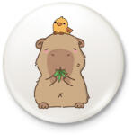 printfashion Capybara kismadárral - Kitűző, hűtőmágnes - Fehér (13856865)