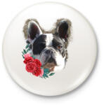 printfashion Francia bulldog virággal - Kitűző, hűtőmágnes - Fehér (13897357)