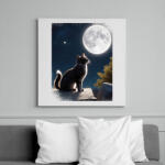 printfashion Macska és hold - Vászonkép - Fehér (16619726)