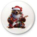 printfashion Vicces morcos karácsonyi gitáros rocker party medve - Kitűző, hűtőmágnes - Fehér (15243043)