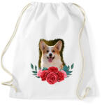 printfashion Corgi virággal - Sportzsák, Tornazsák - Fehér (13916206)