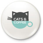 printfashion Cats & Coffee - Kitűző, hűtőmágnes - Fehér (3082387)
