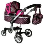 LEAN Toys Carucior pentru papusi negru cu buline roz 5245 (104139)