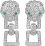  Panter Fej Ezüst Fülbevaló - Smaragd, Topáz - 1.82 ct
