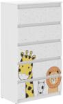  Ifjúsági 5 fiókos Komód - Állatok - fehér