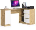 AKORD Sarok Íróasztal B20 - 155 cm, Jobbos - Dió Artisan-Fehér, 3 Fiókkal, Modern Design (IP0PBIUARTBIA006)