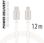 SWISSTEN adat- és töltőkábel textil bevonattal, USB-C/lightning, 1, 2 m ezüst/fehér (71525203)