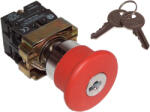 TRACON Reteszelt gombafejű vészgomb, fémalap, piros, kulcsos 1×NC, 3A/400V AC, IP42, d=40mm (NYGBS142P) - vilagitasok