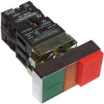 TRACON Kettős BE-KI nyomógomb, fémalap, zöld+piros kiálló 1×NC+1×NO, 3A/230V AC, IP42 (NYKK8475)