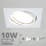 V-TAC LED spot szett: fehér bill. keret, négyzet + 9, 5 Wattos, természetes fehér GU10 LED lámpa + GU10 csatlakozó (kettesével rendelhető) (27176)