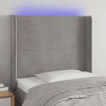 vidaXL Bársony LED Fejtámla - Világosszürke - 93x128cm (3123804)