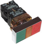 TRACON Kettős BE-KI nyomógomb, fémalap, zöld+piros jelzőfény 1×NC+1×NO, 3A/400V AC, IP42 (NYKK8365)