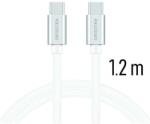 SWISSTEN adat- és töltőkábel textil bevonattal, USB-C/USB-C 1, 2 m ezüst/fehér (708592)