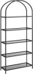 VASAGLE Üvegpolc, 5 szintes polc, íves kialakítással, 30, 2 x 83 x 183, 5 cm, fekete-szürke (LGT050G01) - pepita