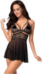 Obsessive 838-BAB-1 - áttetsző, csipkés babydoll szett (fekete) (93064400005) - padlizsan