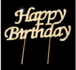 Gyertyakovács Arany színű Happy Birthday strasszos szülinapi tortadísz