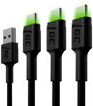  Szett, 3x GC Ray USB-C 200 cm-es USB kábel zöld LED háttérvilágítással, Ultra Charge, QC 3.0 gyorstöltéssel KABGCSET03 (KABGCSET03)