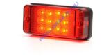 WAS W83d tipuscsalád. 700KR. Univerzális hátsó keskeny és lapos téglalap alaku ködlámpa piros búrával, -gumi alátéttel. 12-24V, -os kivitel. 12 Led. Vízállóság: IP66/68. Méretei: 107, 4x46, 7x23mm. 38cm b