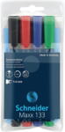 Schneider Permanent marker SCHNEIDER Maxx 133, varf tesit 1+4mm, 4 culori/set - (N, R, A, V) (S-113394) - vexio