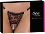 Cottelli Collection - luxus, rózsás gyöngyös tanga (fekete) (23222851111) - vagyaim