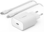Belkin Boost Charge USB-C Hálózati Töltő + USB-C Apa/Lightning Apa Töltőkábel - 25 W, Fehér (WCA004VF1MWH-B5)