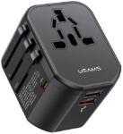 USAMS 2xUSB-A/USB-C T59 univerzális utazó Töltő - 20 W, Fekete