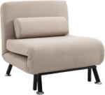 Homcom Ágyazható fotel, 1 fő matraccal és párnázott bézs fém vázas párnával