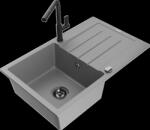 Mexen Bruno, 1 kamrás gránit mosogató 795x495x200 mm és Flora mosogató csaptelep, szürke, 6513-71-670401-70-B (6513-71-670401-70-B)