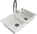 Mexen Tomas, 2 kamrás gránit mosogató 800x500x190 mm és Aster mosogató csaptelep, fehér, 6516-20-73450-07-B (6516-20-73450-07-B)