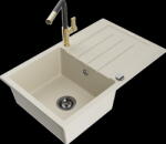 Mexen Bruno, 1 kamrás gránit mosogató 795x495x200 mm és Flora mosogató csaptelep, bézs, 6513-69-670401-57-B (6513-69-670401-57-B)