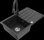 Mexen Bruno, 1 kamrás gránit mosogató 795x495x200 mm és Elia mosogató csaptelep, fekete-ezüst metál, 6513-73-670101-70 (6513-73-670101-70)