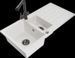 Mexen Andres, gránit mosogató 1000x500x200 mm, 1, 5 kamrás + fekete csaptelep Duero, fehér, 6515-20-671600-70 (6515-20-671600-70)