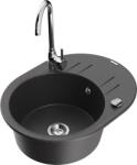 Mexen Kevin, gránit mosogató 586x458x190 mm, 1 kamrás és Telma króm csaptelep, fekete foltos, 6517-76-670200-00 (6517-76-670200-00)