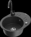 Mexen Kevin, gránit mosogató 586x458x190 mm, 1 kamrás és fekete matt foltos Telma csaptelep, fekete foltos, 6517-76-670200-76 (6517-76-670200-76)
