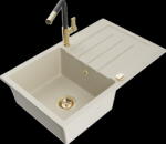 Mexen Bruno, 1 kamrás gránit mosogató 795x495x200 mm és Flora mosogató csaptelep, bézs, 6513-69-670401-57-G (6513-69-670401-57-G)