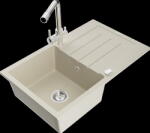 Mexen Bruno, 1 kamrás gránit mosogató lefolyóval 795x495x200 mm és Duero króm csapteleppel, bézs, 6513-69-671600-00 (6513-69-671600-00)
