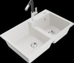 Mexen Tomas, 2 kamrás gránit mosogató 800x500x190 mm és Flora mosogató csaptelep, fehér, 6516-20-670401-07 (6516-20-670401-07)