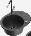 Mexen Kevin, 1 rekeszes gránit mosogató 586x458x190 mm és Flora mosogató csaptelep, fekete foltos, 6517-76-670401-07-B (6517-76-670401-07-B)