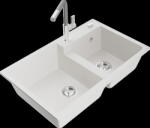 Mexen Tomas, 2 kamrás gránit mosogató 800x500x190 mm és Flora mosogató csaptelep, fehér, 6516-20-670401-06 (6516-20-670401-06)