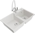 Mexen Tomas, 2 kamrás gránit mosogató 800x500x190 mm és konyhai csaptelep Duo, fehér, 6516-20-671701-02 (6516-20-671701-02)