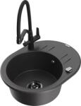 Mexen Kevin, gránit mosogató 586x458x190 mm, 1 kamrás és fehér Duo csaptelep, fekete foltos, 6517-76-671701-70-B (6517-76-671701-70-B)