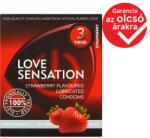 TESCO Love Sensation extra adag síkosítóval ellátott eper ízesítésű óvszer 3 db
